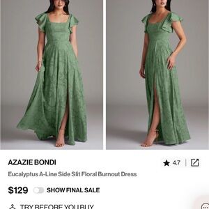 Azazie Green A-Line Maxi Dress with Flutter Sleeves